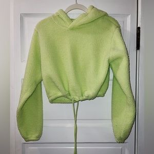 Wild Fable Faux Sherpa Neon Green Cropped Cinched Hoodie